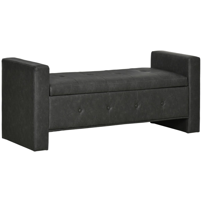 Upholstered storage bench with armrests - soft-closing hinges
