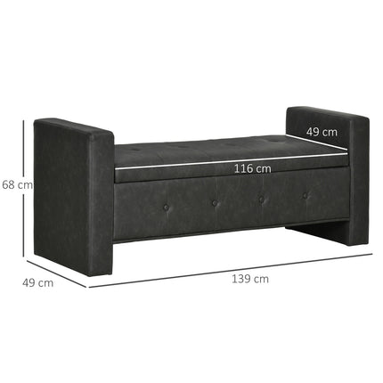 Upholstered storage bench with armrests - soft-closing hinges