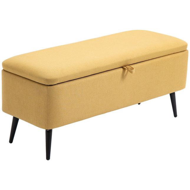 Bank, borstzitting, gestoffeerde bank, linnenlook, tot 150 kg, 101 x 38,5 x 44,5 cm, geel