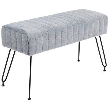 Gray faux fur upholstered bench with metal legs - 82 x 30 x 47 cm