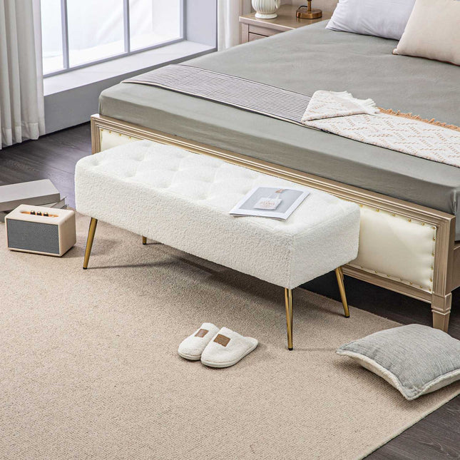 Cream covered bench - Lamb's wool look, steel legs