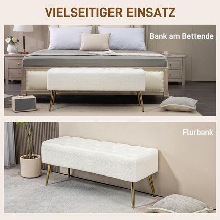 Cream covered bench - Lamb's wool look, steel legs