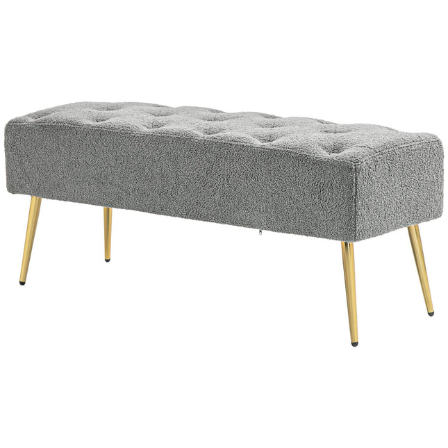 Upholstered Gray bench with tufted buttons, 112x41x46 cm