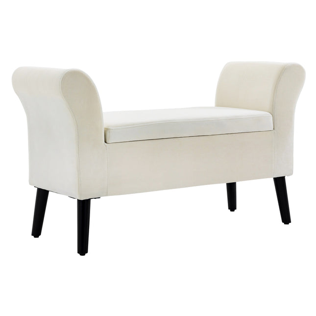 Bank gestoffeerde bank met opbergruimte bedbank met armleuning voor hal slaapkamer fluweelachtig polyester 111,5 x 41 x 65 cm crèmewit