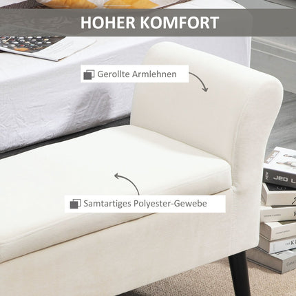 Creamy white velvet upholstered bench with storage space