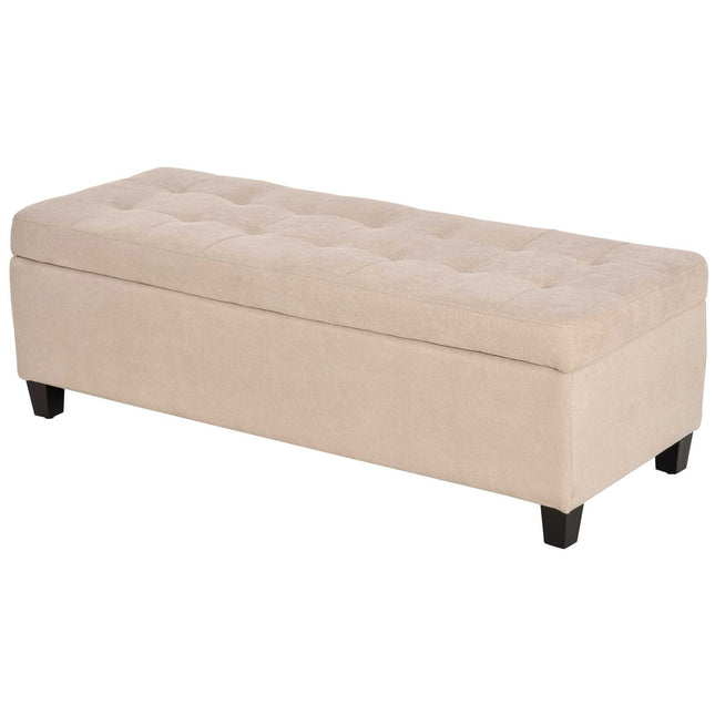 Upholstered storage bench - linen look, beige