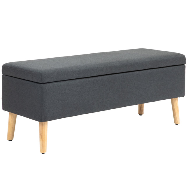 Upholstered storage bench, rubber wood, dark gray 110cm