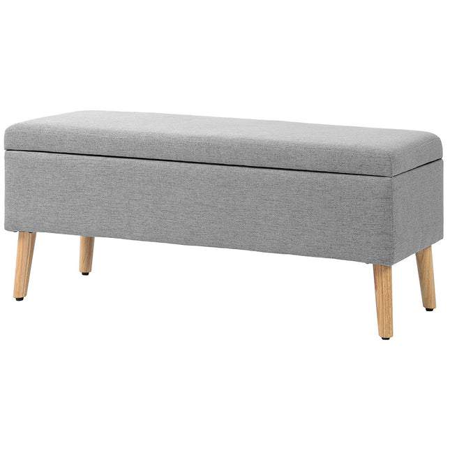 Upholstered storage bench - Gray linen look, 110x39x45 cm