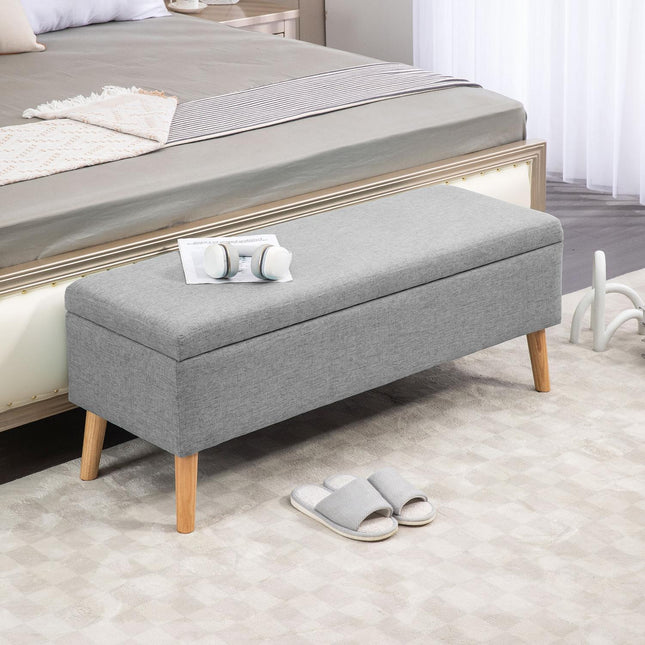 Upholstered storage bench - Gray linen look, 110x39x45 cm