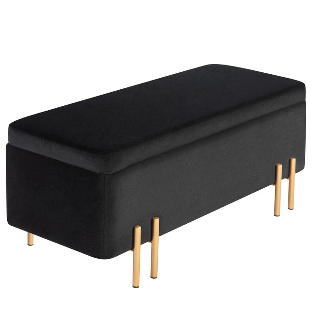 Upholstered Storage bench, Fabric, Black, 100x40x42 cm