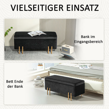 Upholstered Storage bench, Fabric, Black, 100x40x42 cm