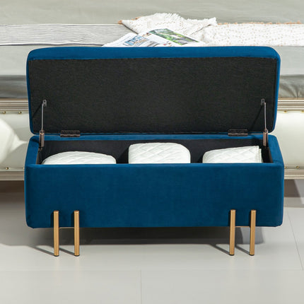 Upholstered storage bench, dark blue, 100x40x42 cm