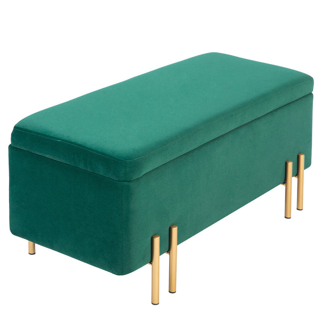 Upholstered storage bench, green fabric, 100 x 40 x 42 cm