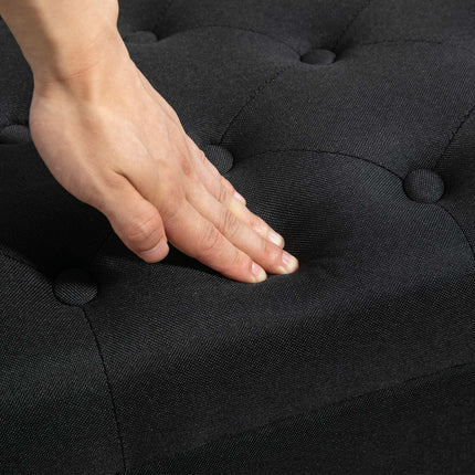 Black upholstered storage bench - 100x40x44 cm, linen-like polyester