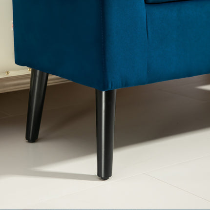 Velvet-covered storage bench with armrests, dark blue