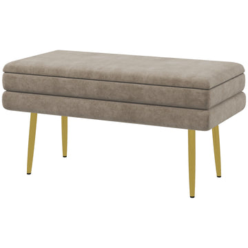 Upholstered storage bench in velvet, Steel legs, Beige, 79.5 cm