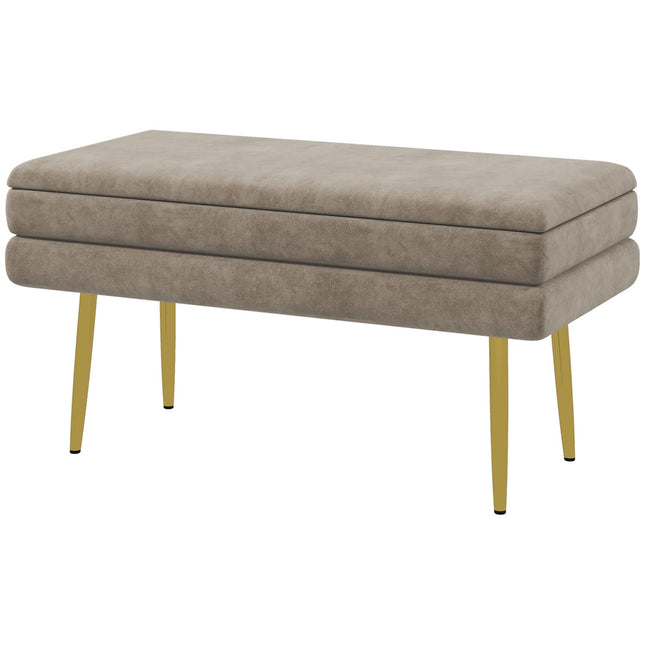 Upholstered storage bench in velvet, Steel legs, Beige, 79.5 cm
