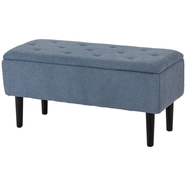 Upholstered storage bench with folding lid - Blue 95x38x45 cm