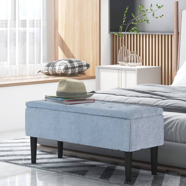 Upholstered storage bench with folding lid - Blue 95x38x45 cm