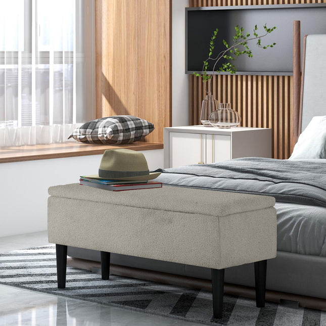 Upholstered storage bench with folding lid, velvet finish