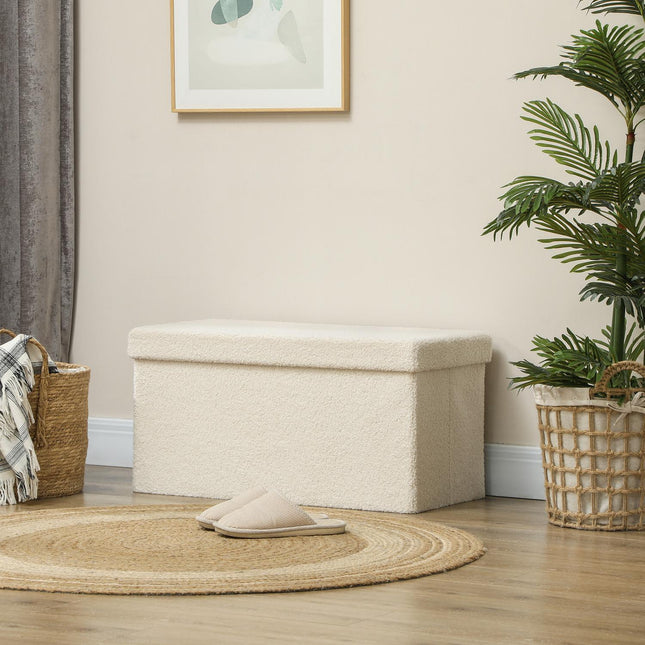 Bank met opbergruimte, opvouwbare gestoffeerde bank, bedbank met fluwelen look, zitkist voor hal, slaapkamer, woonkamer, 76 x 38 x 38 cm crèmewit