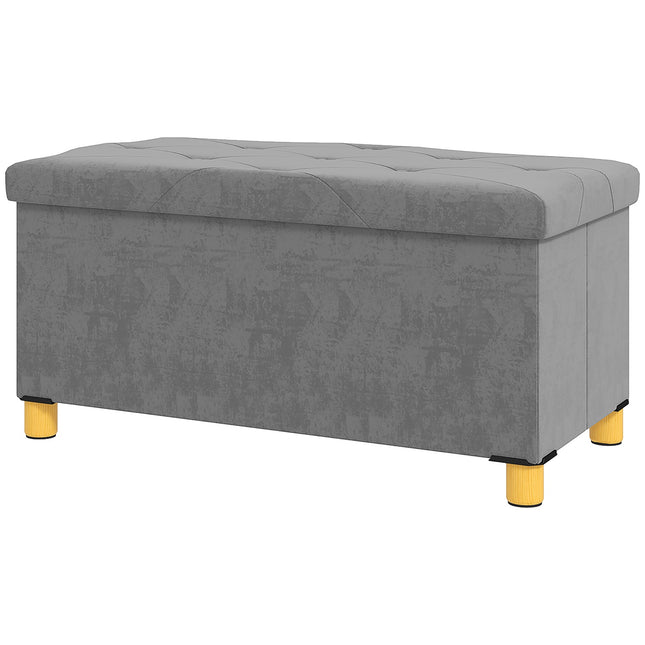Bank met opbergruimte, opvouwbare gestoffeerde bank, bedbank met fluwelen look, zitkist voor hal, slaapkamer, woonkamer, 76 x 38 x 38 cm grijs