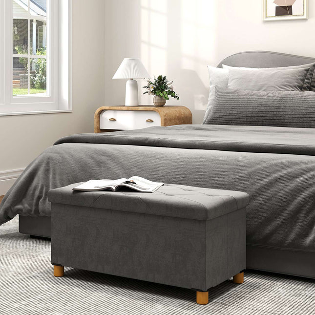 Bank met opbergruimte, opvouwbare gestoffeerde bank, bedbank met fluwelen look, zitkist voor hal, slaapkamer, woonkamer, 76 x 38 x 38 cm grijs