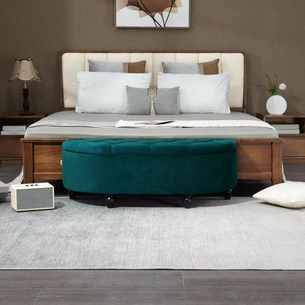 Storage bench with velvet cushion, dark green, 120x46x42 cm