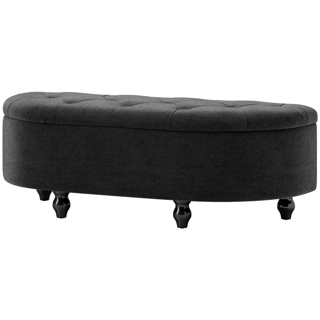 Upholstered storage bench with velvet seat, rubber wood