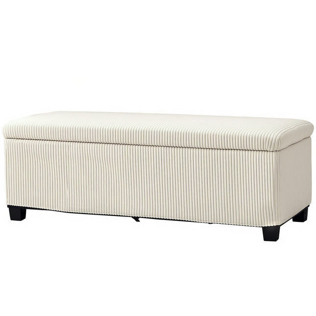 Bank met opbergruimte, gestoffeerde bank met koordlook, ladekast met stalen poten, ladekast voor woonkamer, slaapkamer, hal 112 x 42 x 40 cm, beige Aosoom
