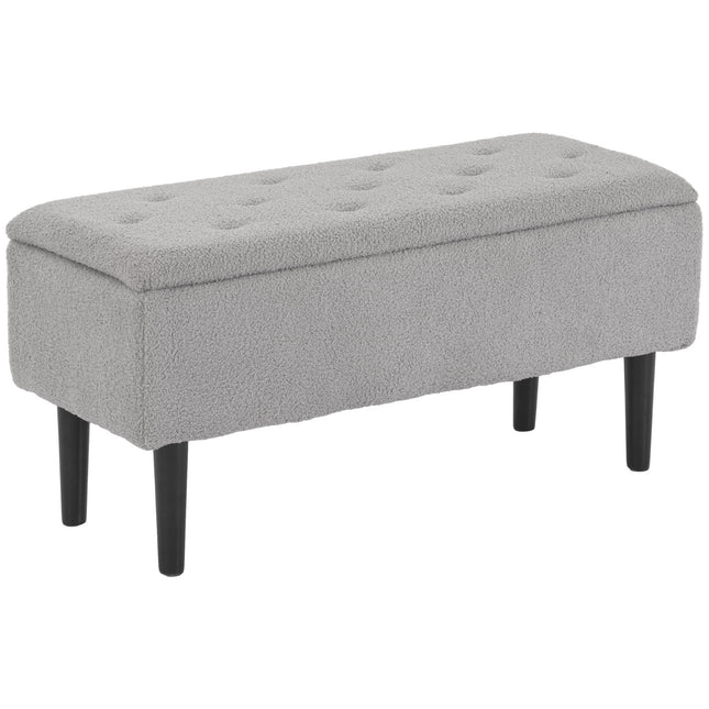 Bank met opbergruimte, gestoffeerde bank met scharnierend deksel, fluwelen look, borstbank, voor woonkamer, slaapkamer, grijs, 95 x 38 x 45 cm