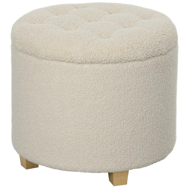 Upholstered storage bench, wooden frame, cream white