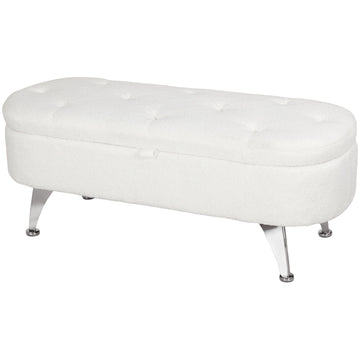 Storage bench with lid, white velvet, metal frame, 114cm