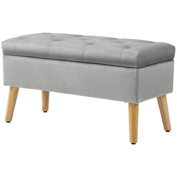 Storage bench with lid, Gray Velvet Look, 102 x 35 x 43 cm