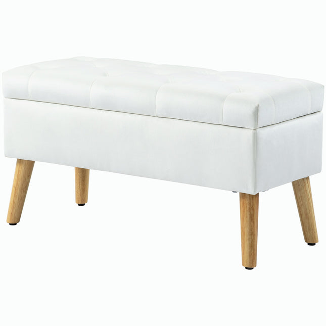 Upholstered storage bench in velvet look, 102x35x43 cm, White