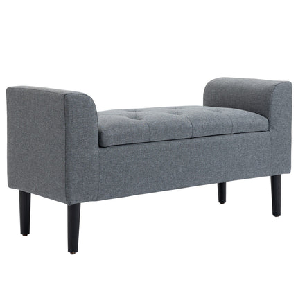 Bank met opbergruimte, gestoffeerde bank met linnenlook, houten poten, bedbank met een draagvermogen tot 130 kg, voor woonkamer, slaapkamer, hal, 116 x 44 x 58 cm lichtgrijs