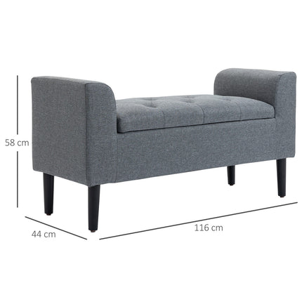 Bank met opbergruimte, gestoffeerde bank met linnenlook, houten poten, bedbank met een draagvermogen tot 130 kg, voor woonkamer, slaapkamer, hal, 116 x 44 x 58 cm lichtgrijs