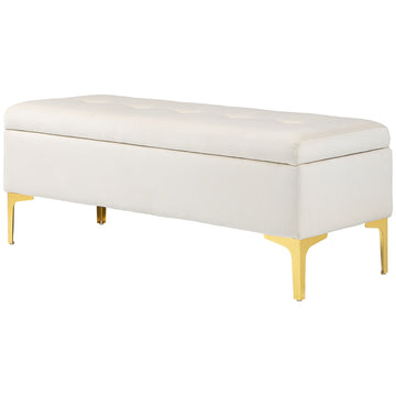 Upholstered velvet bench with metal legs, 120cm – Beige