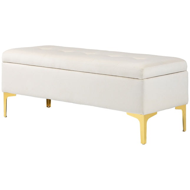 Upholstered velvet bench with metal legs, 120cm – Beige