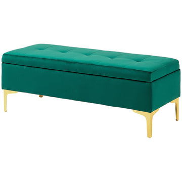 Velvet-covered bench, metal legs, 120x44x44.5 cm, green