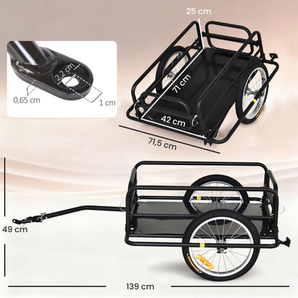 Bicycle Cargo Trailer, Steel Frame, 40 kg Capacity, Black