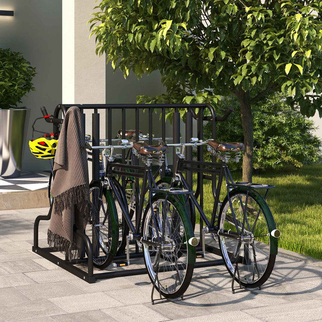 Bicycle rack in black steel, weatherproof, holds 4 bicycles