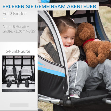Bicycle trailer & stroller, 360° swivel, steel frame, blue/black
