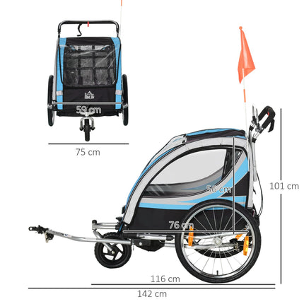 Bicycle trailer & stroller, 360° swivel, steel frame, blue/black