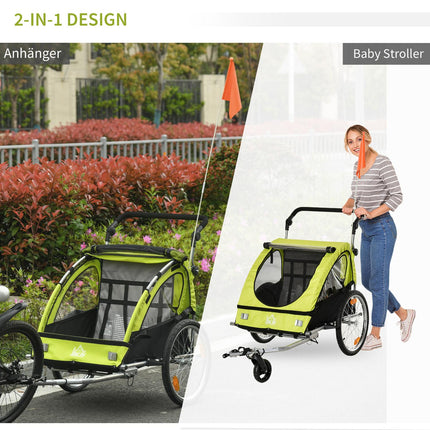 Bicycle Stroller Pram Jogger, 360° Rotating, Green/Black