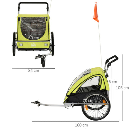 Bicycle Stroller Pram Jogger, 360° Rotating, Green/Black