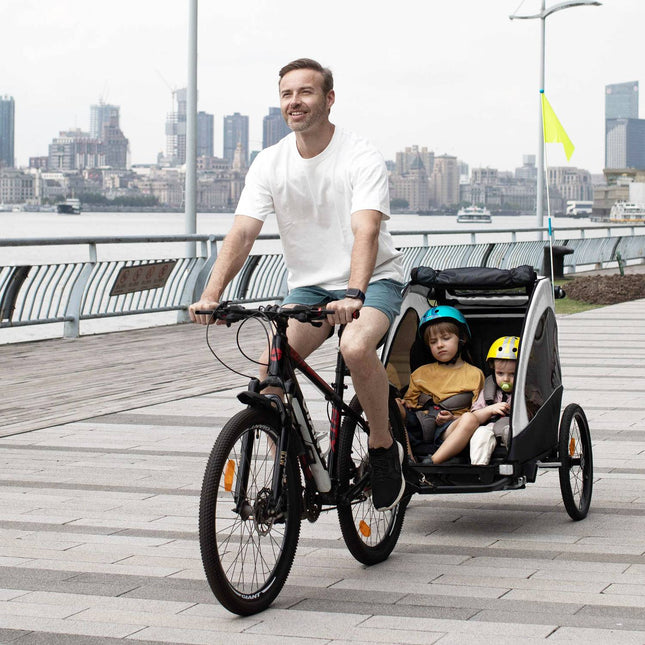 3-in-1 children's bicycle stroller and jogging stroller, aluminum, 2 seats