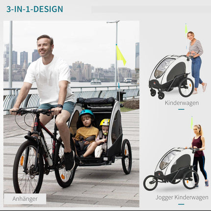 3-in-1 children's bicycle stroller and jogging stroller, aluminum, 2 seats