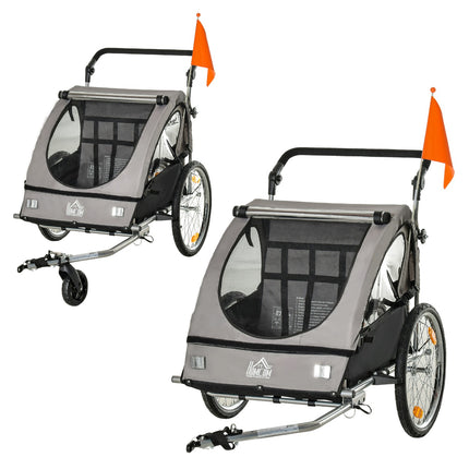 Children's Bike Stroller & Jogger, Grey/Black, Safe & Rotatable