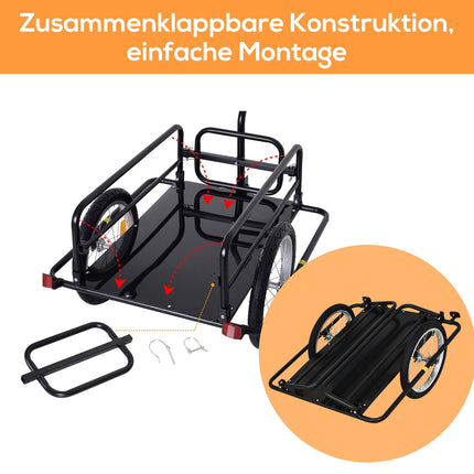 Bicycle cargo trailer, 40 kg capacity, foldable, black